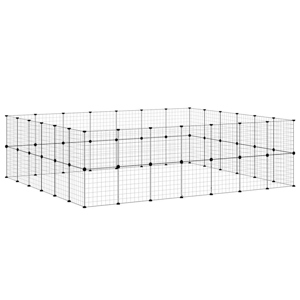 Huisdierenkooi Met Deur 52 Panelen 35X35 Cm Staal Zwart