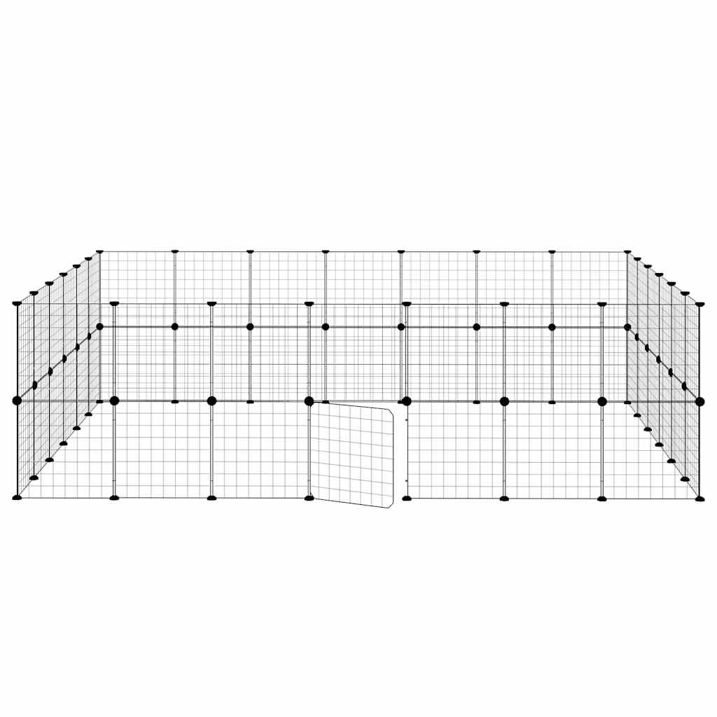 Huisdierenkooi Met Deur 52 Panelen 35X35 Cm Staal Zwart