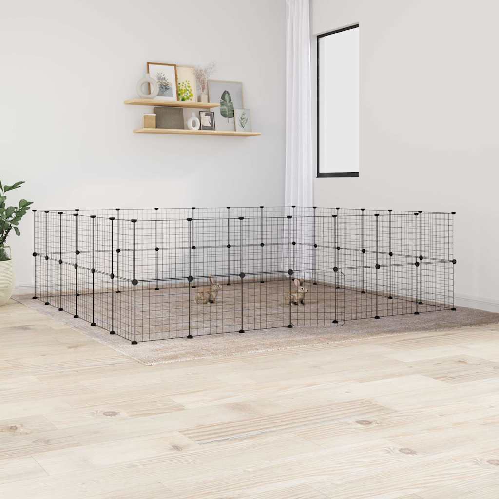 Huisdierenkooi Met Deur 52 Panelen 35X35 Cm Staal Zwart