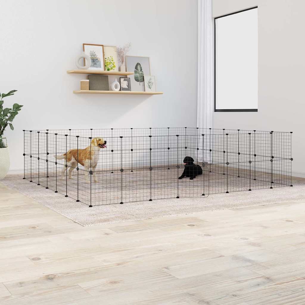 Huisdierenkooi Met Deur 60 Panelen 280X245X70 Cm Staal Zwart