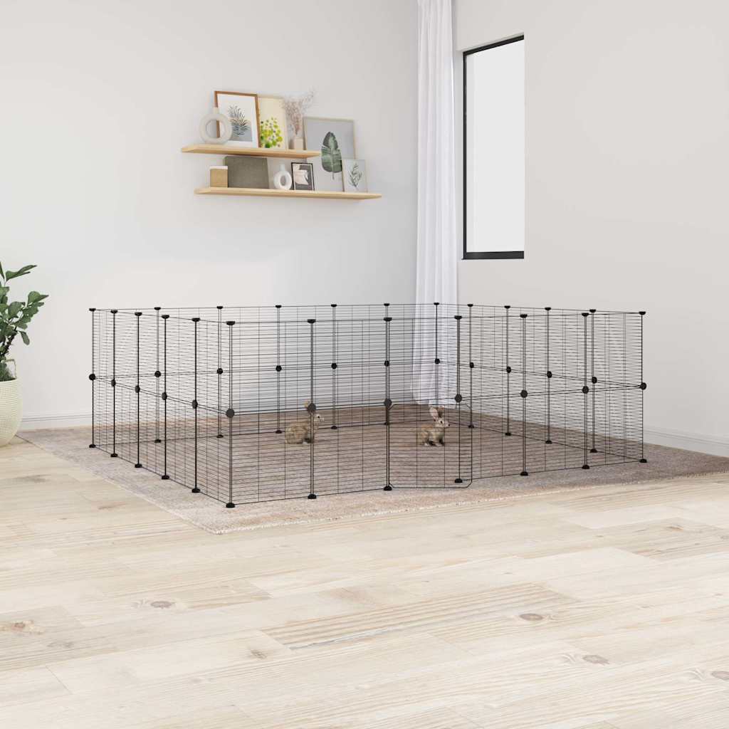 Huisdierenkooi Met Deur 44 Panelen 210X175X70 Cm Staal Zwart