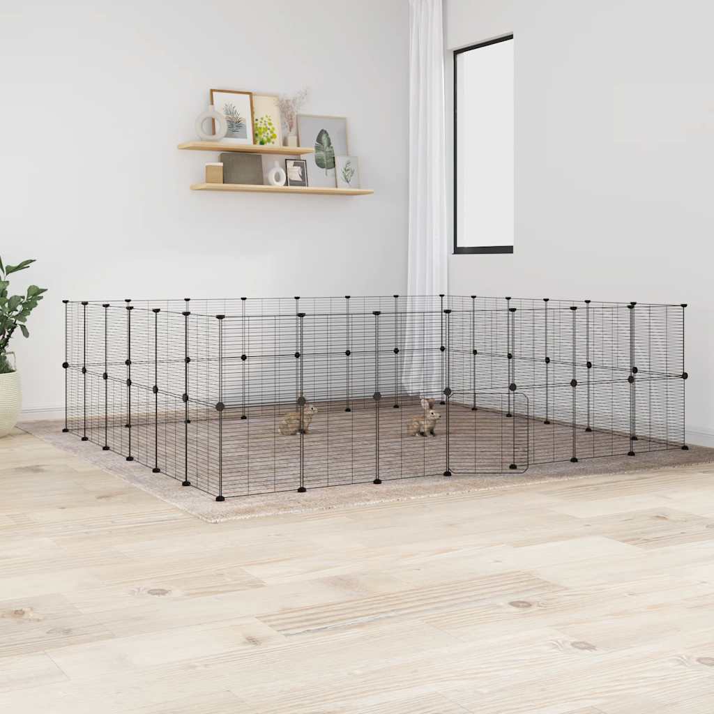 Huisdierenkooi Met Deur 52 Panelen 35X35 Cm Staal Zwart