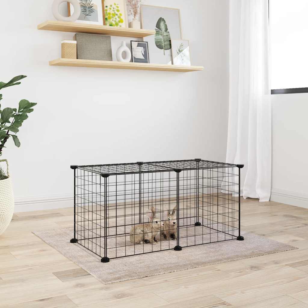 Huisdierenkooi Met 8 Panelen 70X35X35 Cm Staal Zwart