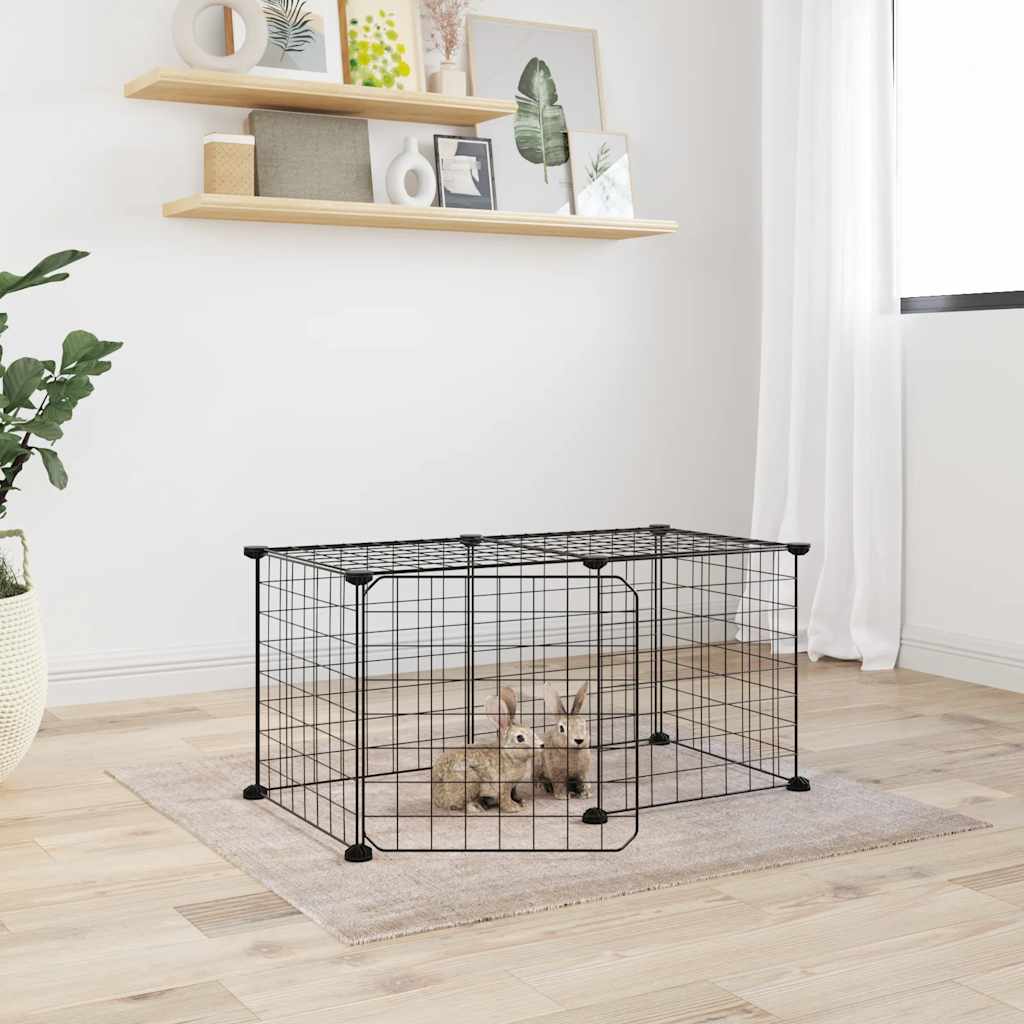 Huisdierenkooi Met Deur 8 Panelen 70X35X35 Cm Staal Zwart