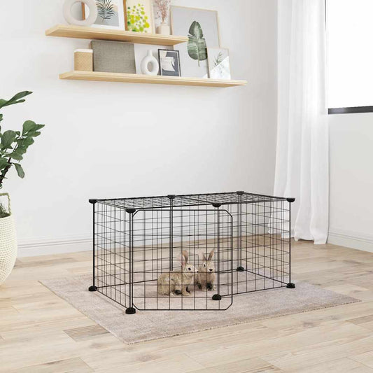 Huisdierenkooi Met Deur 8 Panelen 70X35X35 Cm Staal Zwart