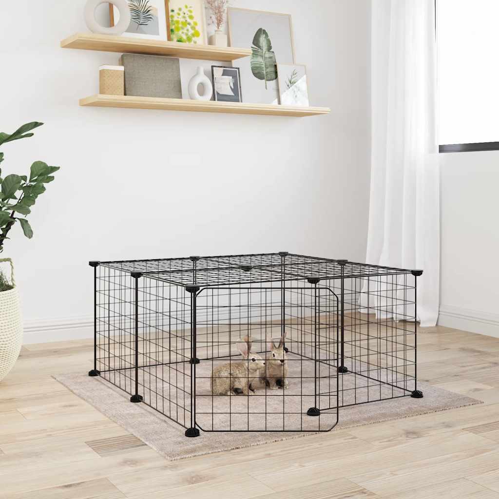 Huisdierenkooi Met Deur 12 Panelen 70X70X35 Cm Staal Zwart