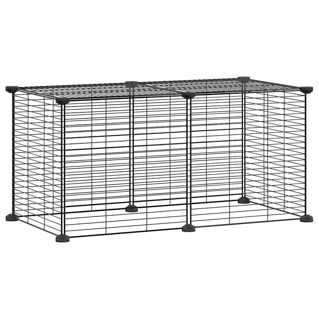 Huisdierenkooi Met 8 Panelen 70X35X35 Cm Staal Zwart