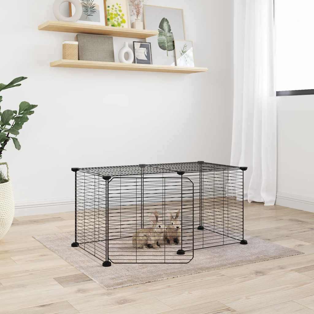 Huisdierenkooi Met Deur 8 Panelen 70X35X35 Cm Staal Zwart