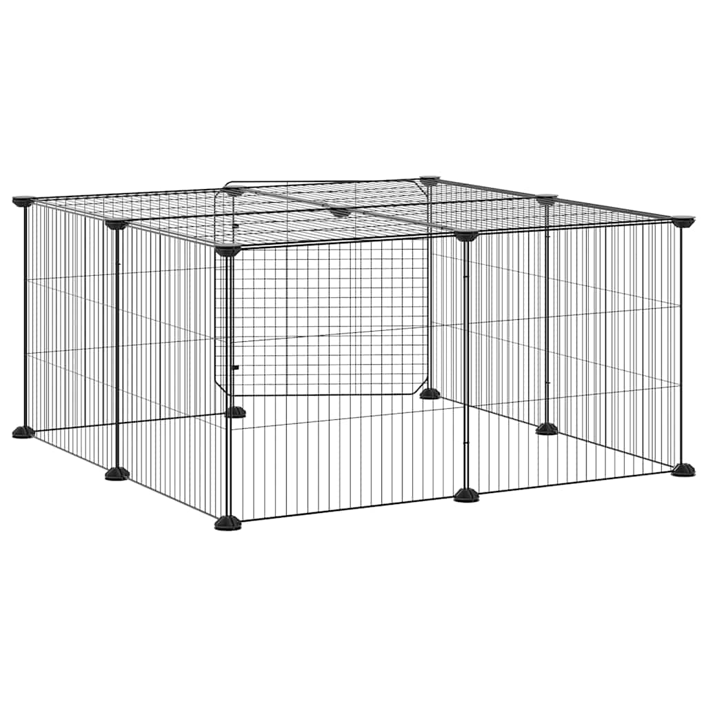 Huisdierenkooi Met Deur 12 Panelen 70X70X35 Cm Staal Zwart