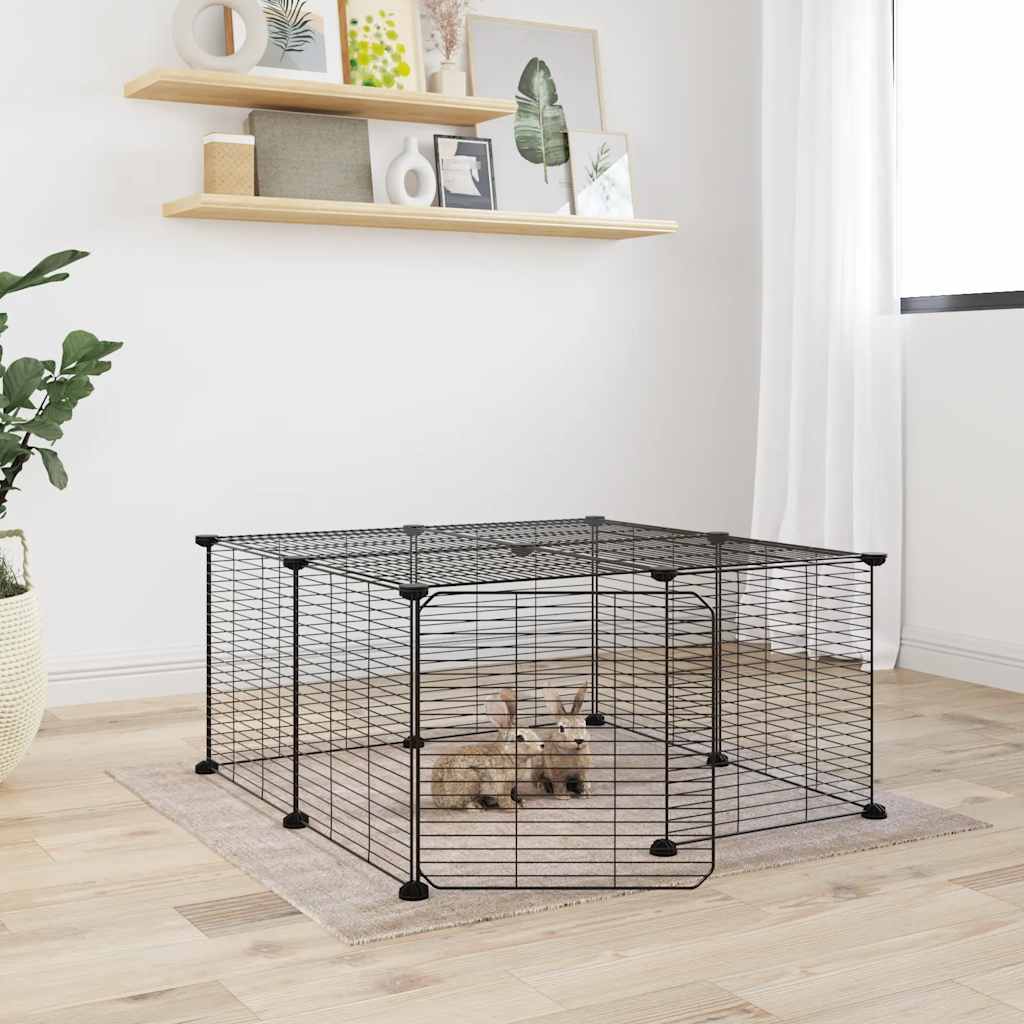 Huisdierenkooi Met Deur 12 Panelen 70X70X35 Cm Staal Zwart