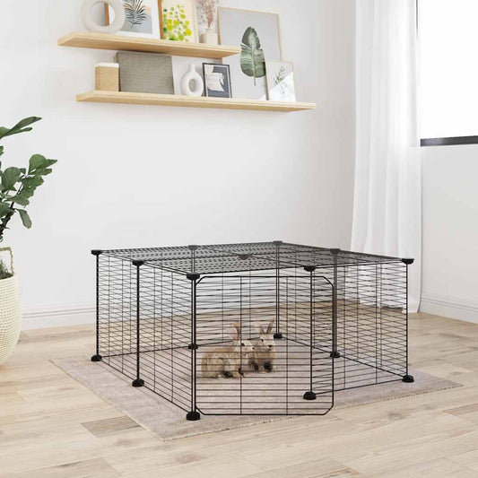 Huisdierenkooi Met Deur 12 Panelen 70X70X35 Cm Staal Zwart