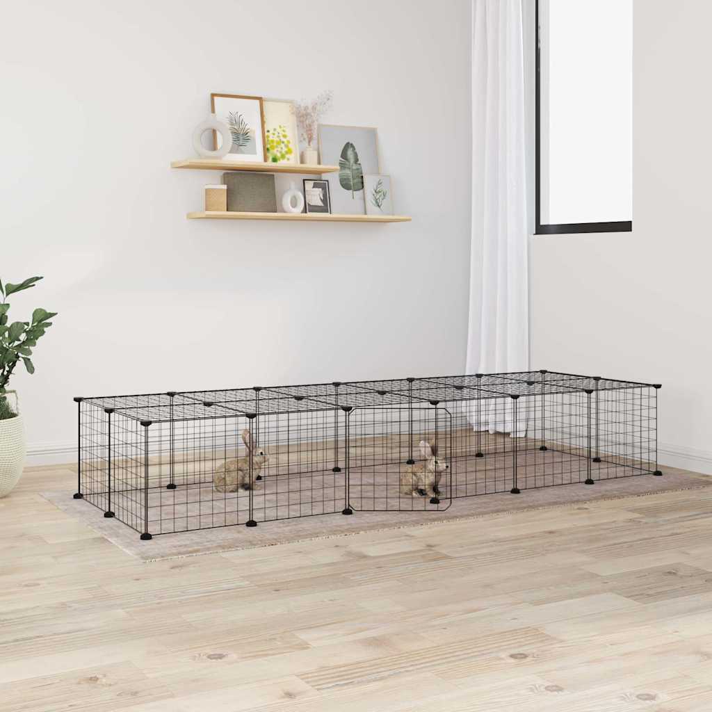 Huisdierenkooi Met Deur 28 Panelen 210X70X35 Cm Staal Zwart