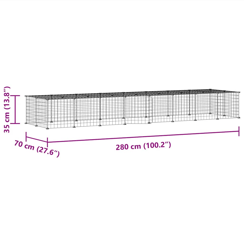 Huisdierenkooi Met Deur 36 Panelen 280X70X35 Cm Staal Zwart