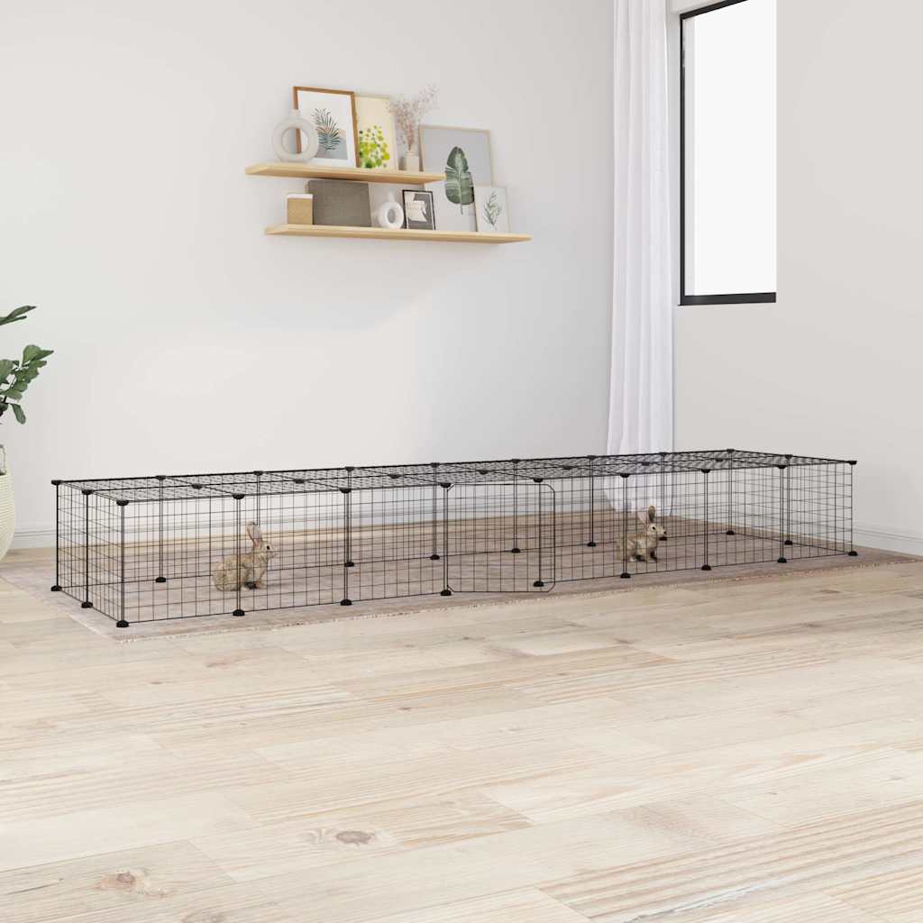 Huisdierenkooi Met Deur 36 Panelen 280X70X35 Cm Staal Zwart