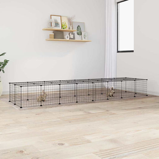 Huisdierenkooi Met Deur 36 Panelen 280X70X35 Cm Staal Zwart