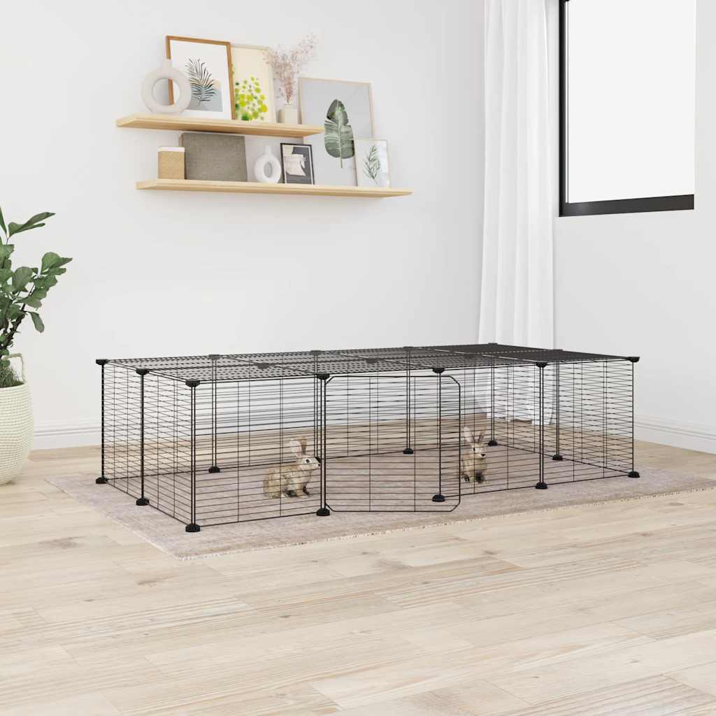 Huisdierenkooi Met Deur 20 Panelen 140X70X35 Cm Staal Zwart