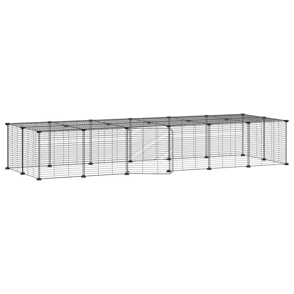 Huisdierenkooi Met Deur 28 Panelen 210X70X35 Cm Staal Zwart