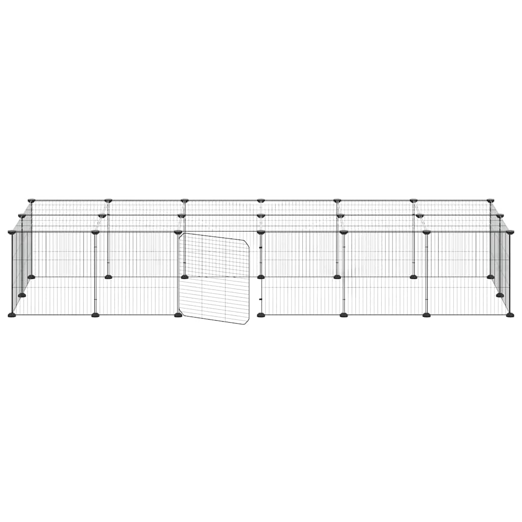 Huisdierenkooi Met Deur 28 Panelen 210X70X35 Cm Staal Zwart