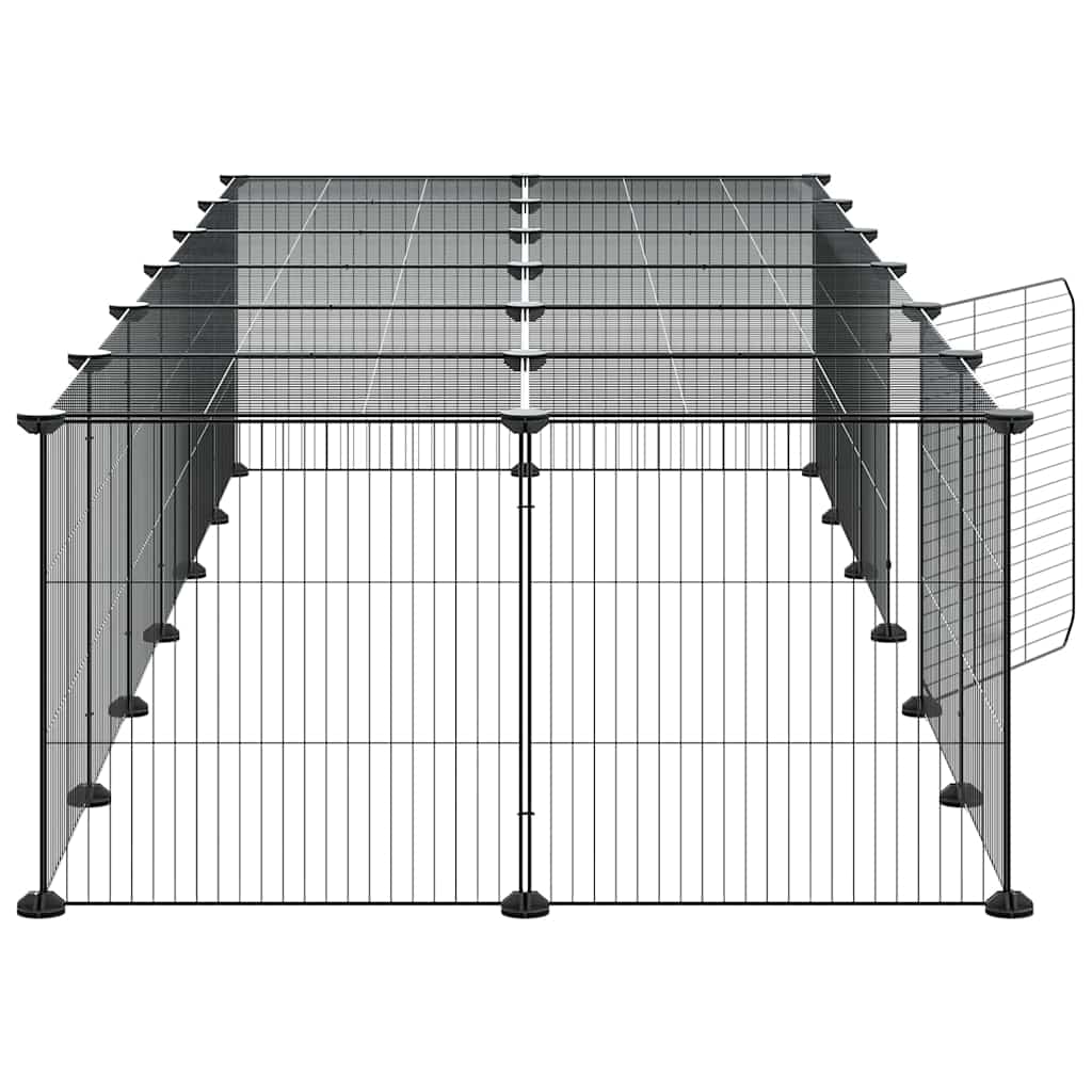 Huisdierenkooi Met Deur 28 Panelen 210X70X35 Cm Staal Zwart