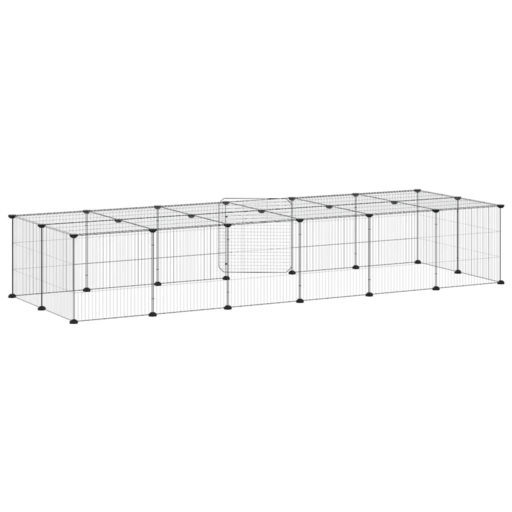 Huisdierenkooi Met Deur 28 Panelen 210X70X35 Cm Staal Zwart