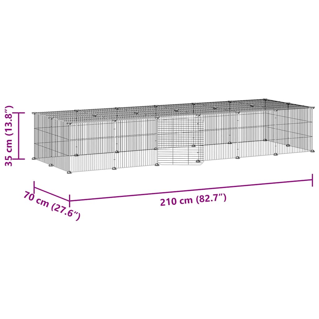 Huisdierenkooi Met Deur 28 Panelen 210X70X35 Cm Staal Zwart