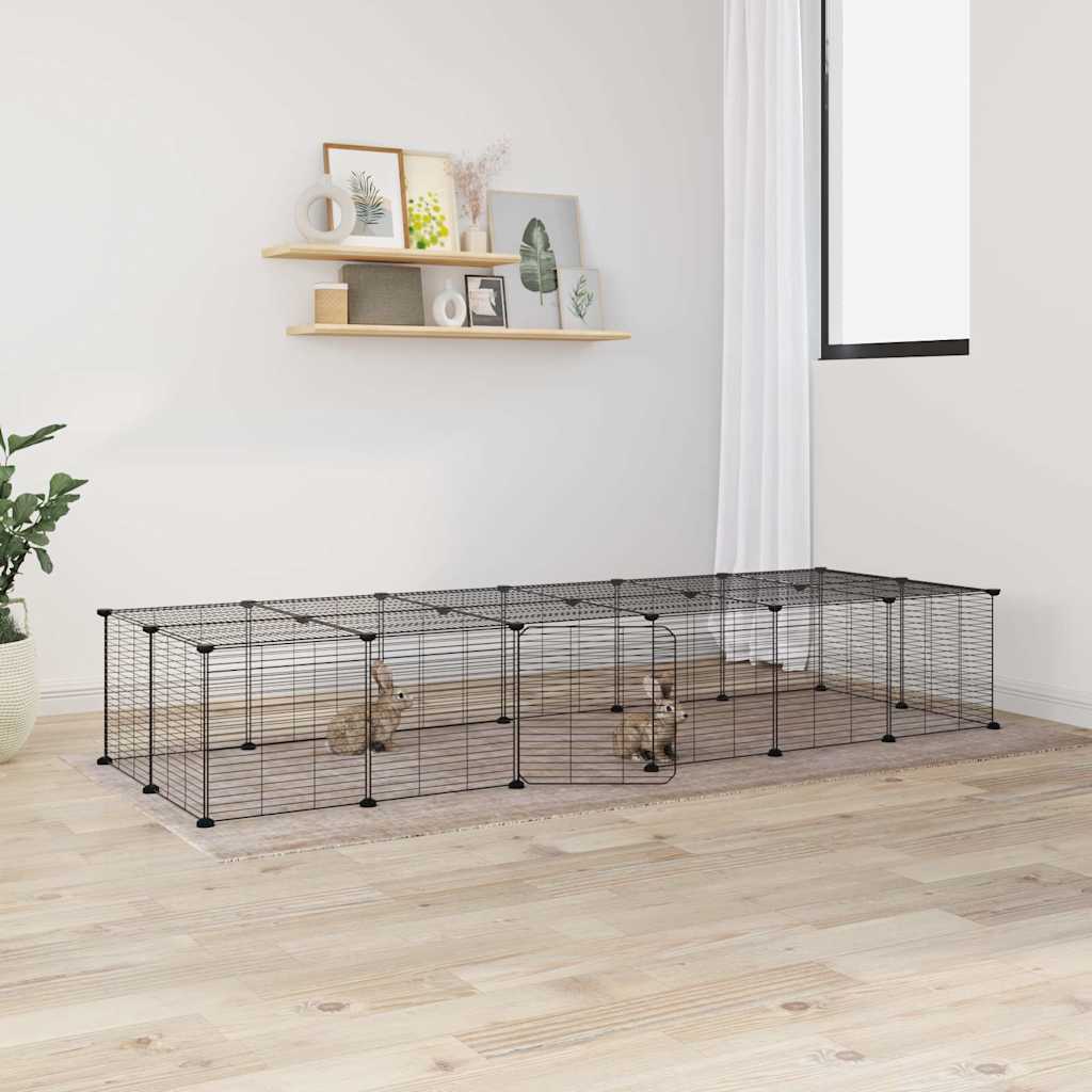 Huisdierenkooi Met Deur 28 Panelen 210X70X35 Cm Staal Zwart