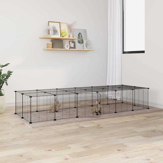 Huisdierenkooi Met Deur 28 Panelen 210X70X35 Cm Staal Zwart