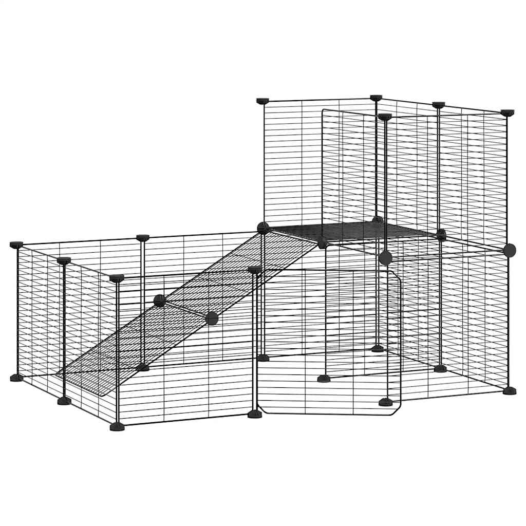 Huisdierenkooi Met Deur 20 Panelen 105X70X70 Cm Staal Zwart