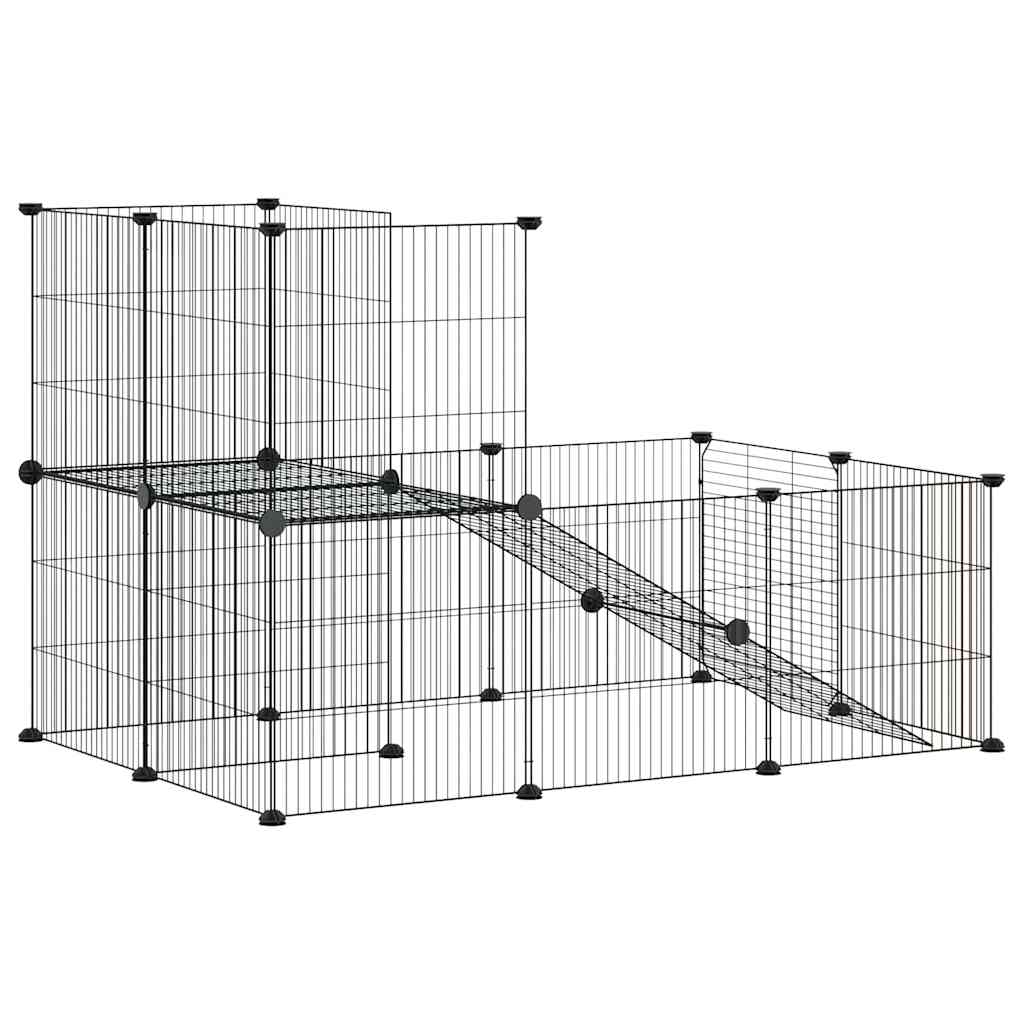 Huisdierenkooi Met Deur 20 Panelen 105X70X70 Cm Staal Zwart