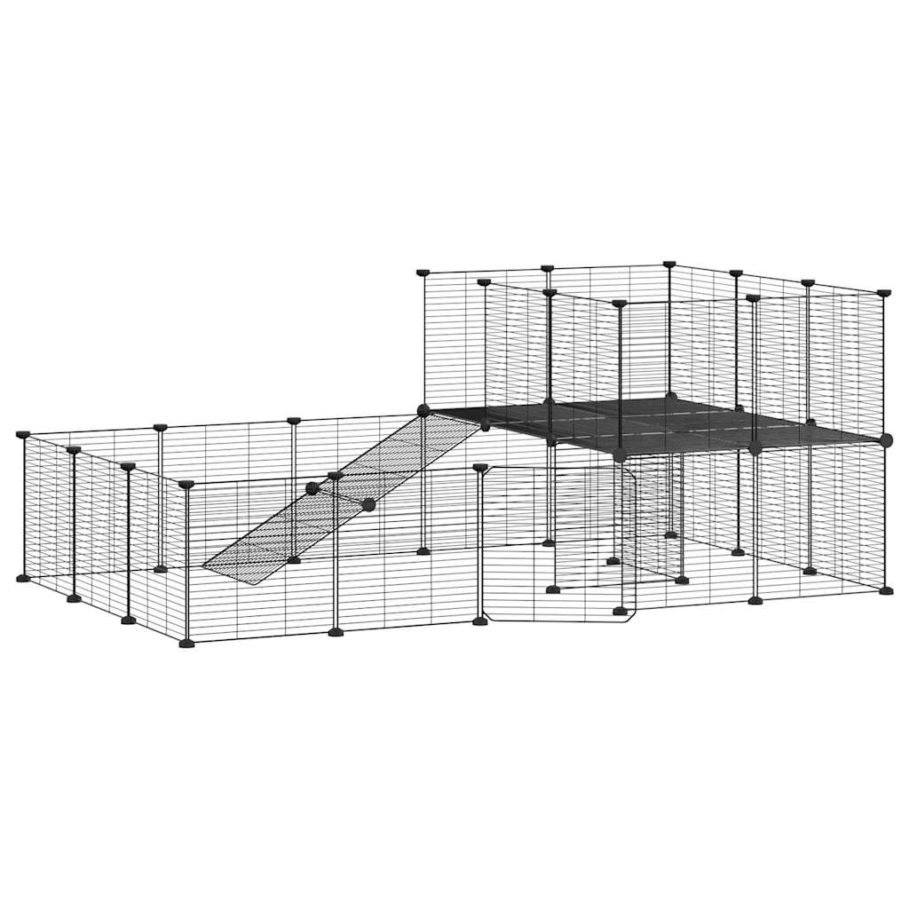 Huisdierenkooi Met Deur 36 Panelen 175X105X70 Cm Staal Zwart