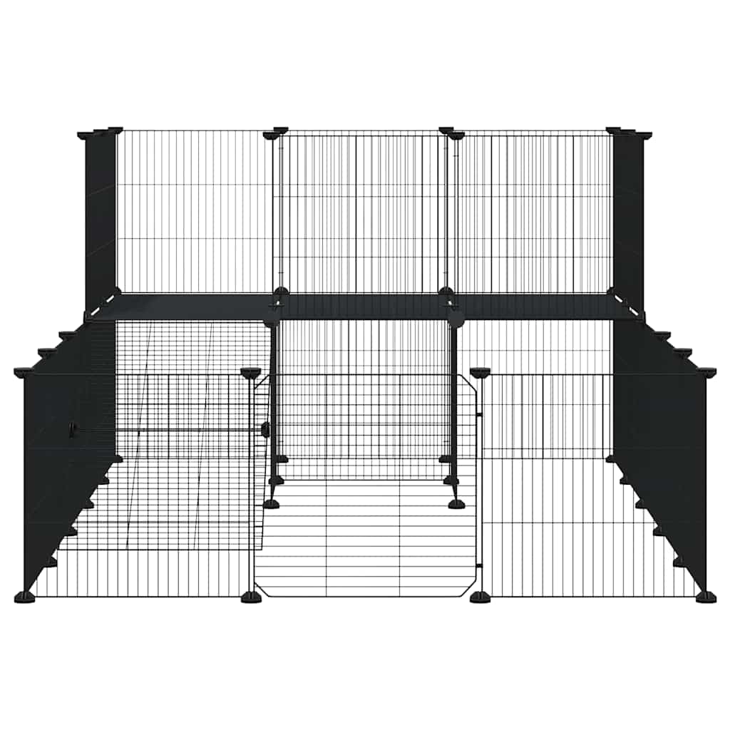 Huisdierenkooi Met Deur 36 Panelen 175X105X70 Cm Staal Zwart