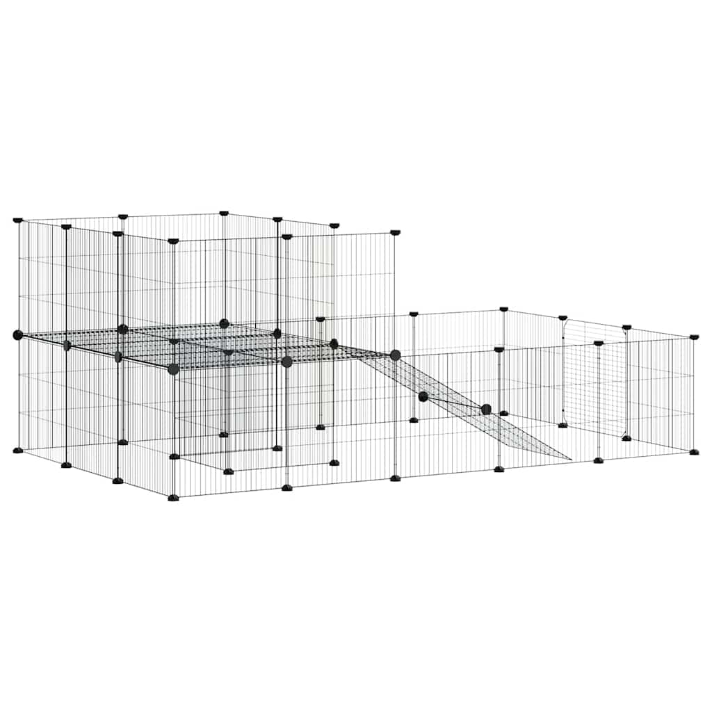 Huisdierenkooi Met Deur 36 Panelen 175X105X70 Cm Staal Zwart