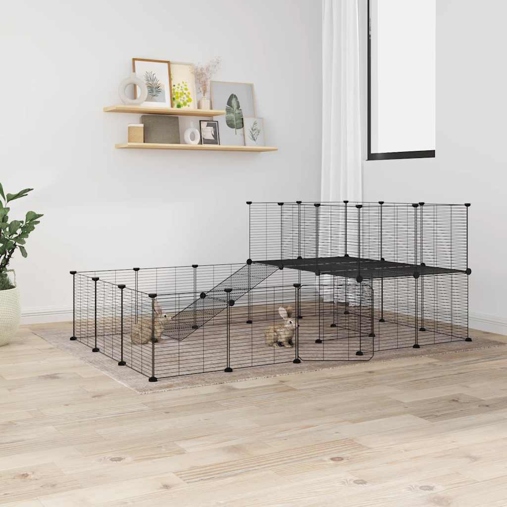 Huisdierenkooi Met Deur 36 Panelen 175X105X70 Cm Staal Zwart