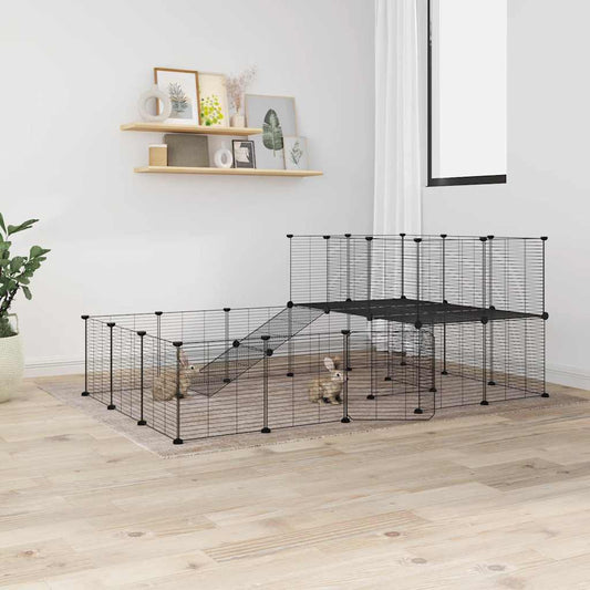 Huisdierenkooi Met Deur 36 Panelen 175X105X70 Cm Staal Zwart