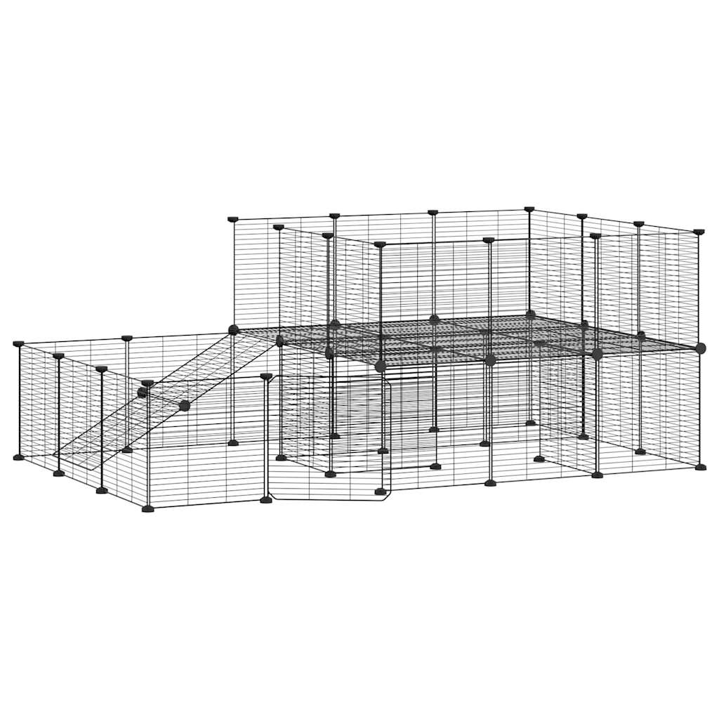 Huisdierenkooi Met Deur 44 Panelen 175X105X70 Cm Staal Zwart