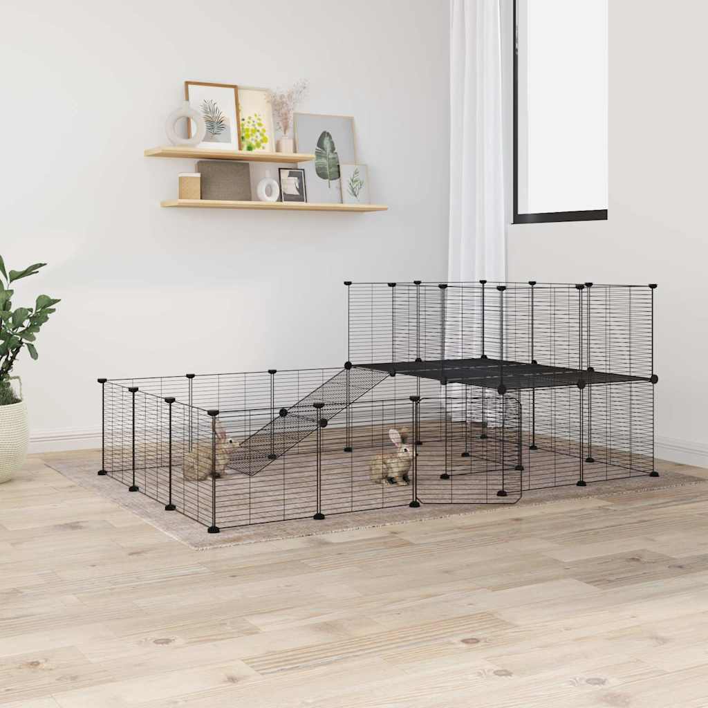 Huisdierenkooi Met Deur 44 Panelen 175X105X70 Cm Staal Zwart