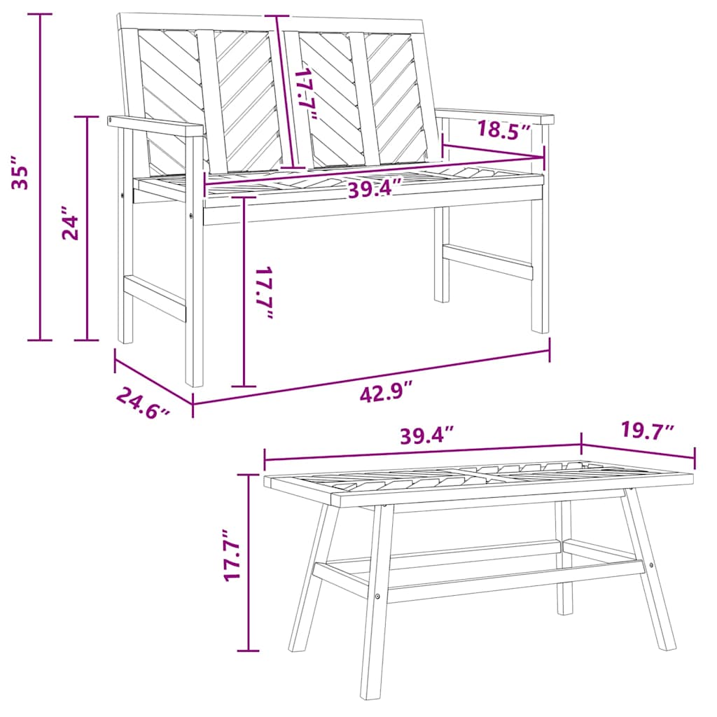 Tuin Lounge Set 2 Pcs Bruin Massief Acaciahout