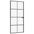 Binnendeur 93X201,5 Cm Gehard Glas En Aluminium Smal Zwart En Transparant