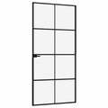 Binnendeur 93X201,5 Cm Gehard Glas En Aluminium Smal Zwart En Transparant