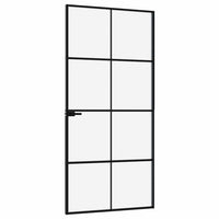 Binnendeur 93X201,5 Cm Gehard Glas En Aluminium Smal Zwart En Transparant
