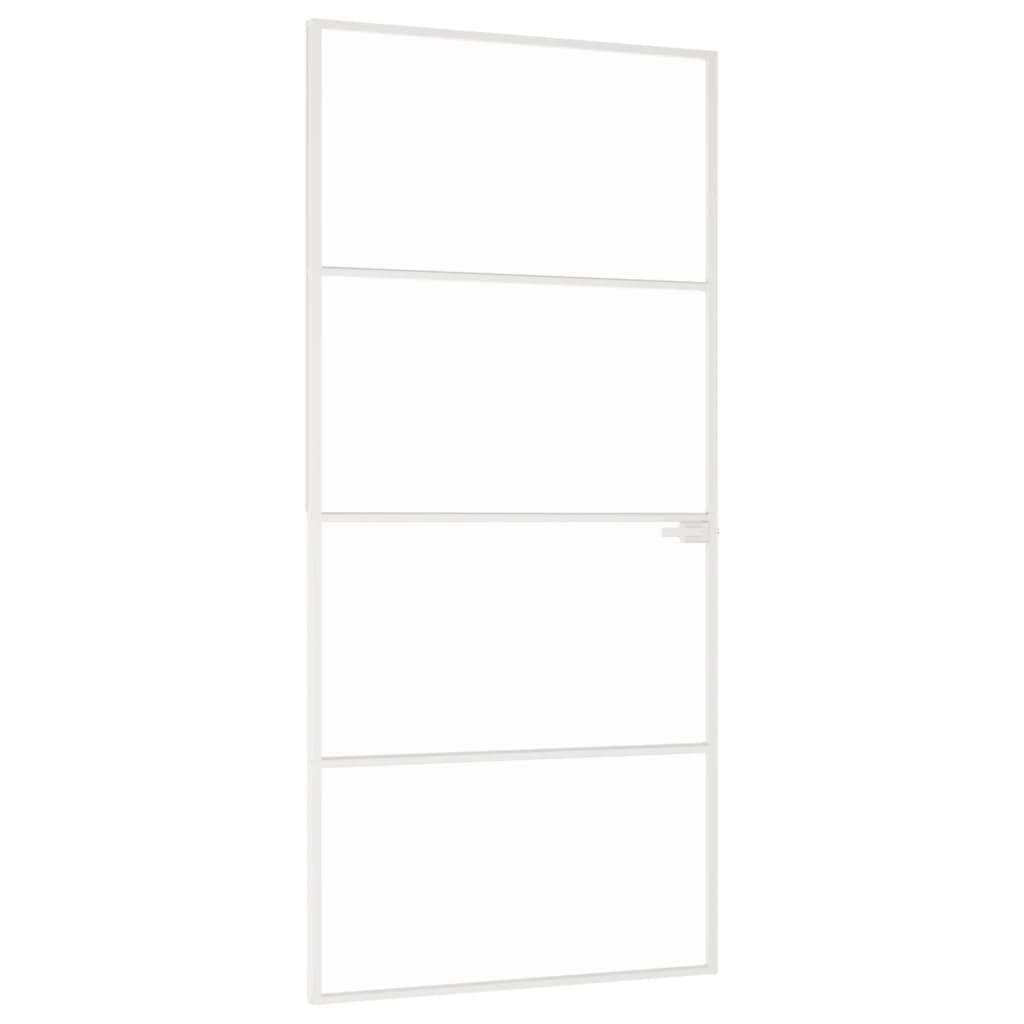 Binnendeur 93X201,5 Cm Gehard Glas En Aluminium Smal Wit En Transparant
