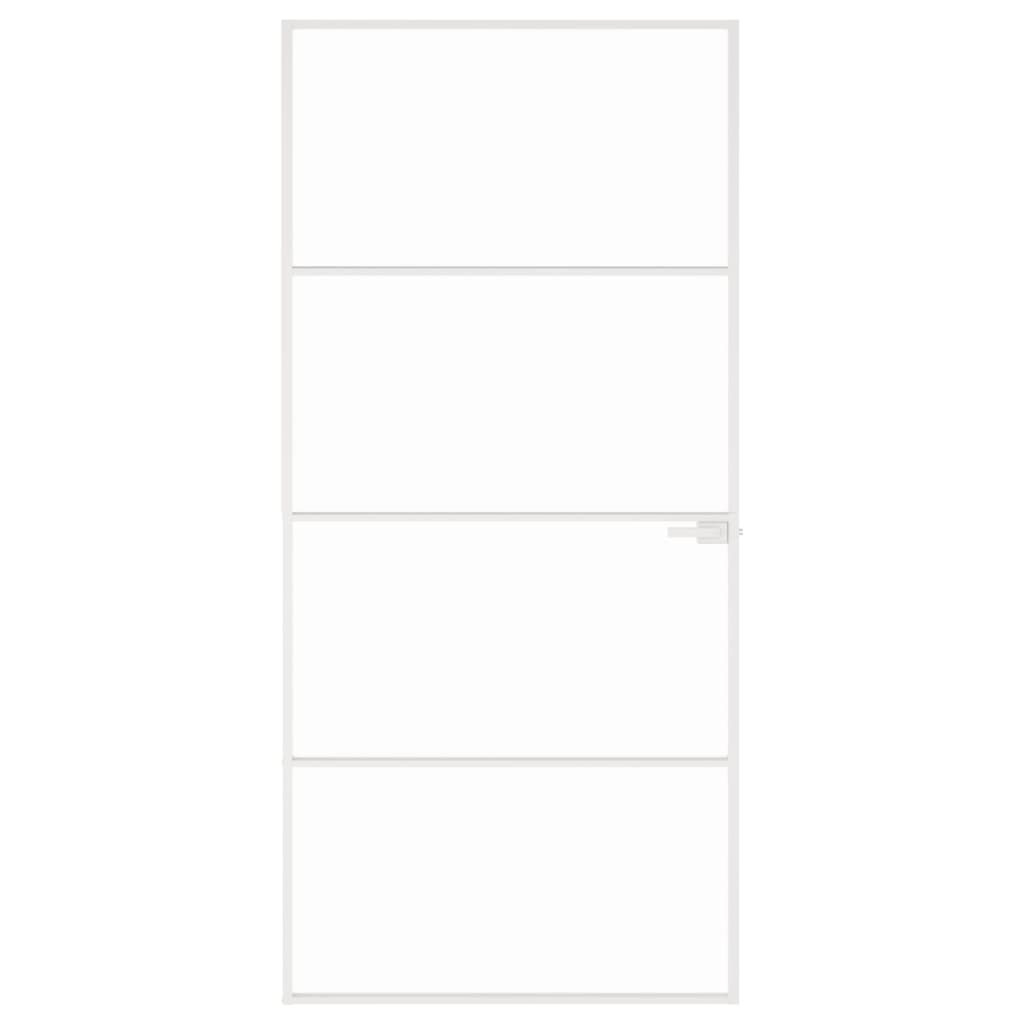 Binnendeur 93X201,5 Cm Gehard Glas En Aluminium Smal Wit En Transparant