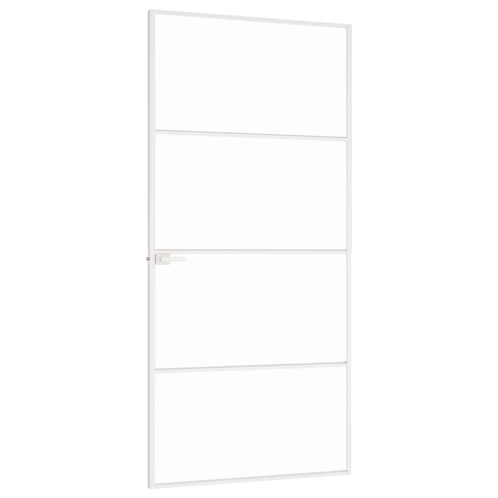 Binnendeur 93X201,5 Cm Gehard Glas En Aluminium Smal Wit En Transparant