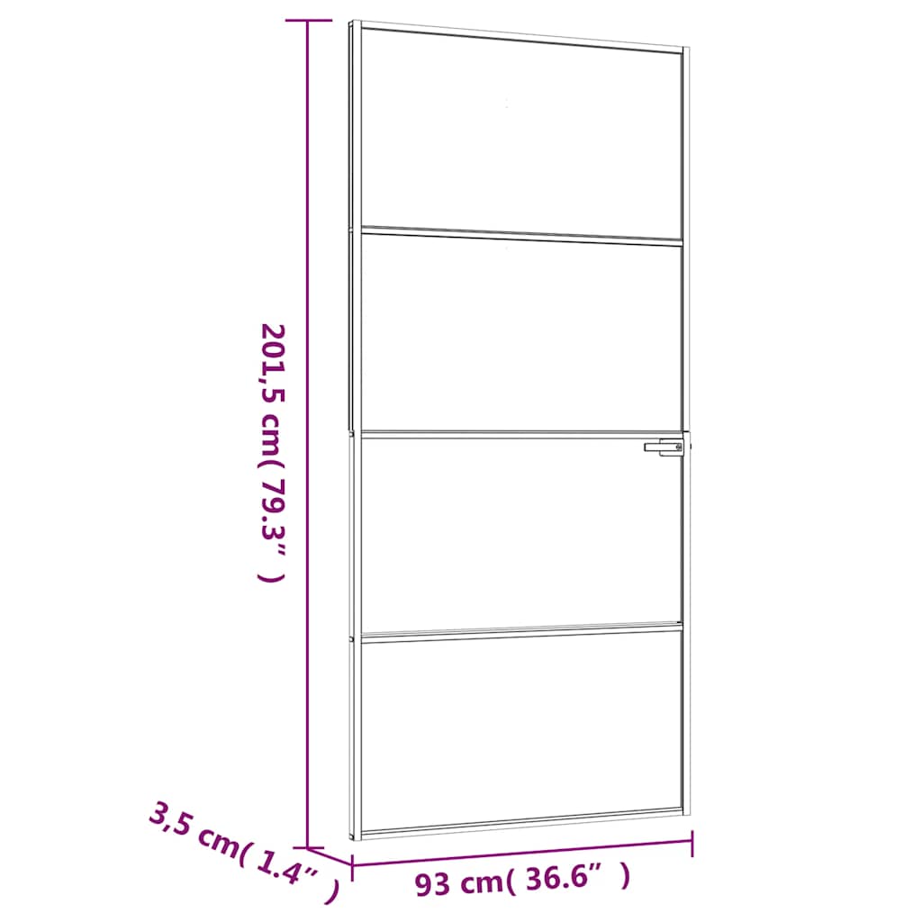 Binnendeur 93X201,5 Cm Gehard Glas En Aluminium Smal Wit En Transparant