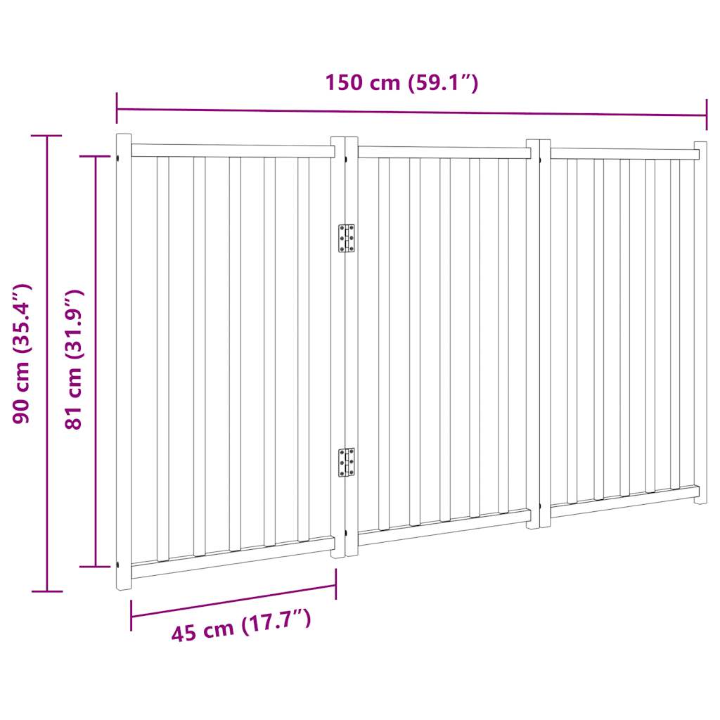 Hondenhek Inklapbaar 3 Panelen 150 Cm Massief Vurenhout