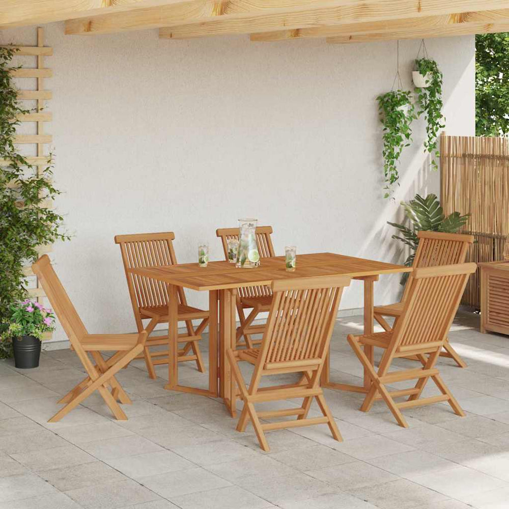 Tuin Eetset 7 Pcs Bruin 140 X 80 X 75 Cm Massief Teakhout