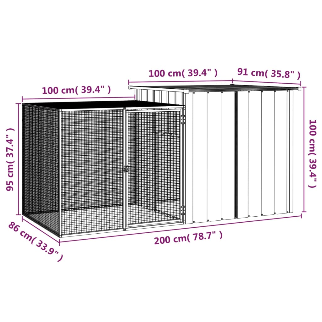 Konijnenhok 200X91X100 Cm Gegalvaniseerd Staal