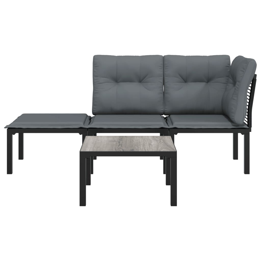 4-Delige Loungeset Poly Rattan Zwart En Grijs