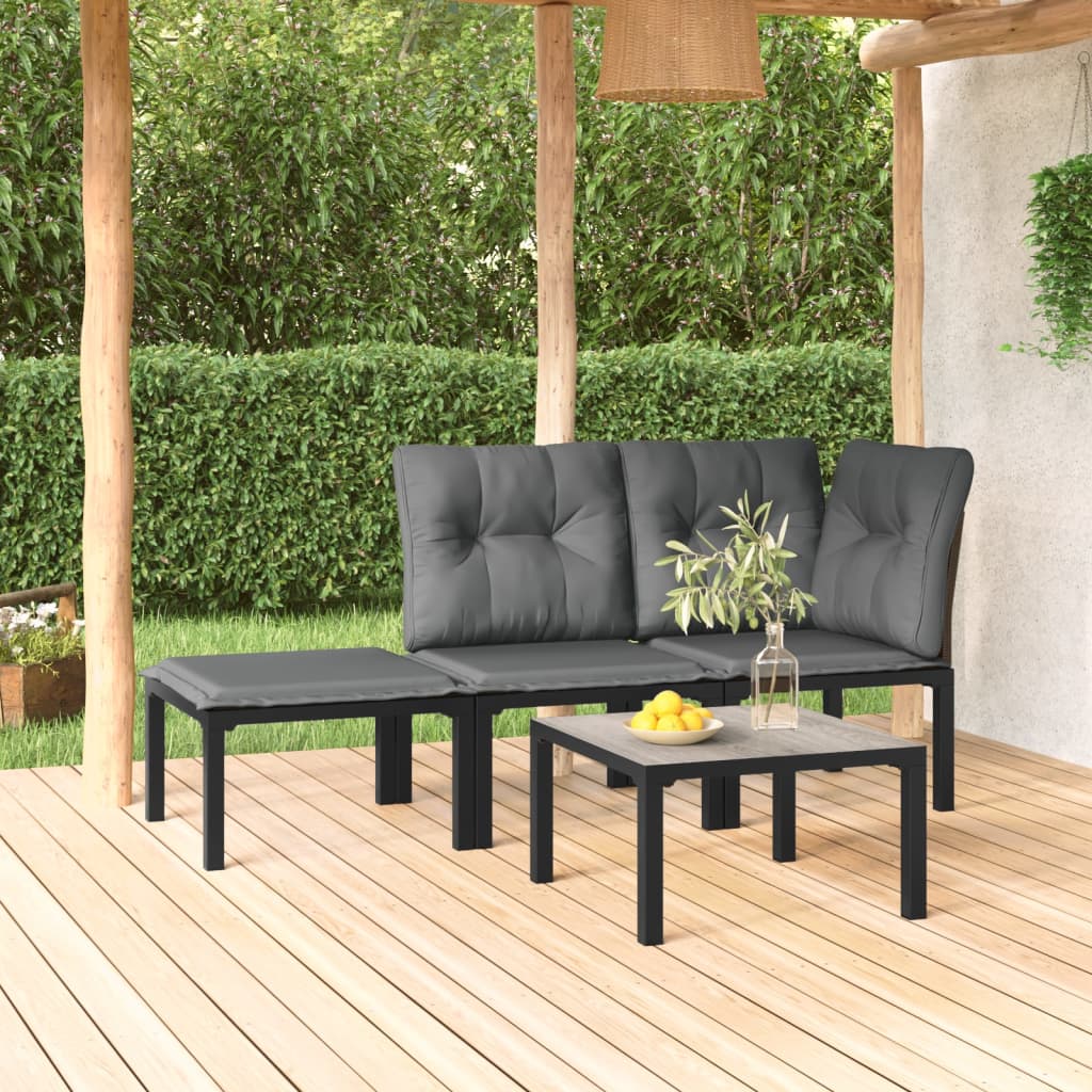 4-Delige Loungeset Poly Rattan Zwart En Grijs