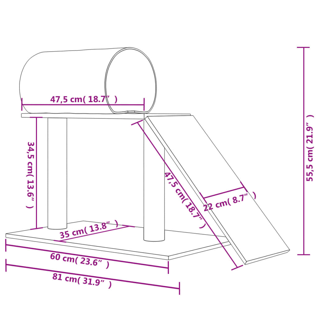 Kattenmeubel Met Tunnel En Ladder 55,5 Cm